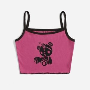 Pink teddy bear emo egirl crop top shirt